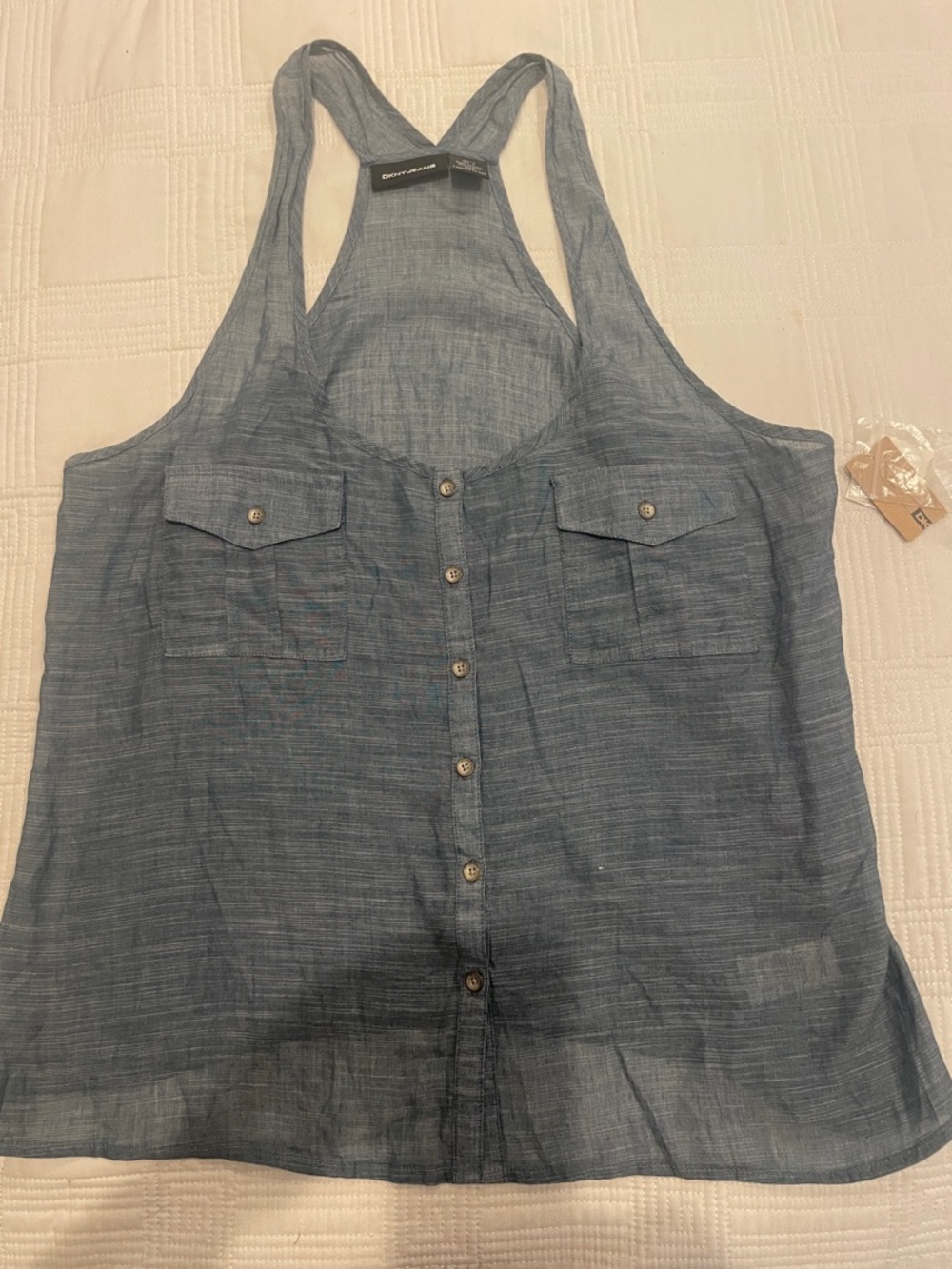 DKNY Jeans blue, super cute & comfy Button-Front Racerback Tank Top - Lg (OL2)